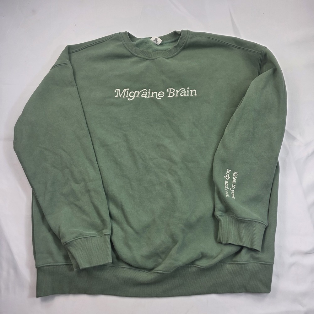 See The Way I See Sweatshirt Mens 2XL Green Fleece Migraine Brain Quote Graphic